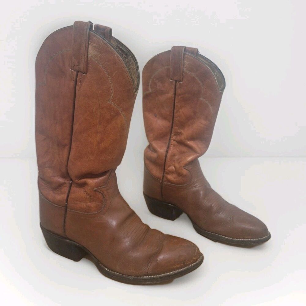 Tony Lama #5084 Mens Sz 8D Boots Western Cowboy Ranch Brown Leather Vtg
